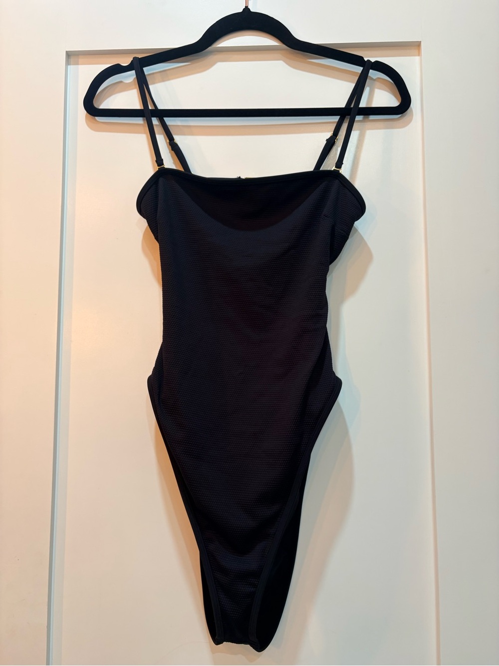 House of Harlow 1960 Black Textured High-Cut One-Piece Swimsuit